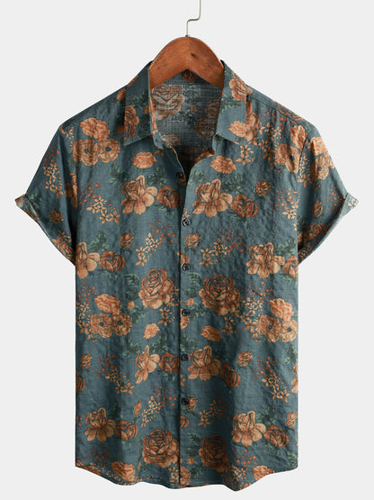 Men Floral Vintage Cotton Shirt