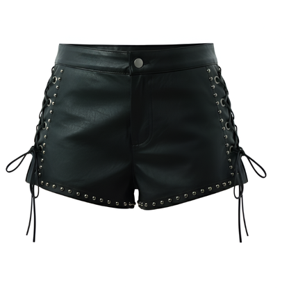 Women's Mini Studded Lace Up Leather Shorts