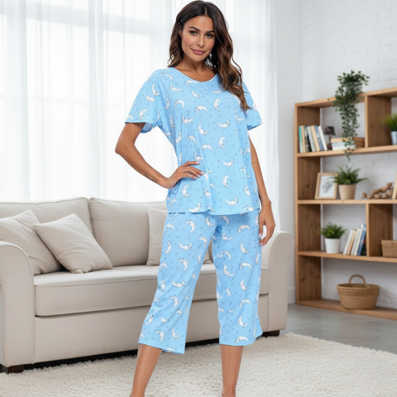Cotton Capri Pajama Set For Women