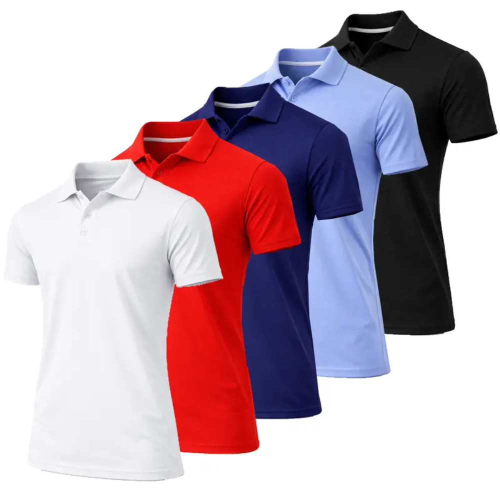 Mens Pack of 5 Dry Fit Short Sleeve Polo Shirts