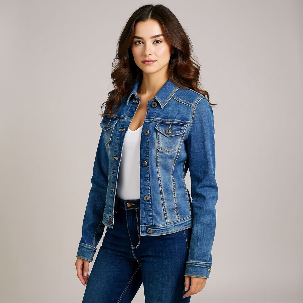 Women Stretch Denim Jacket with Pockets