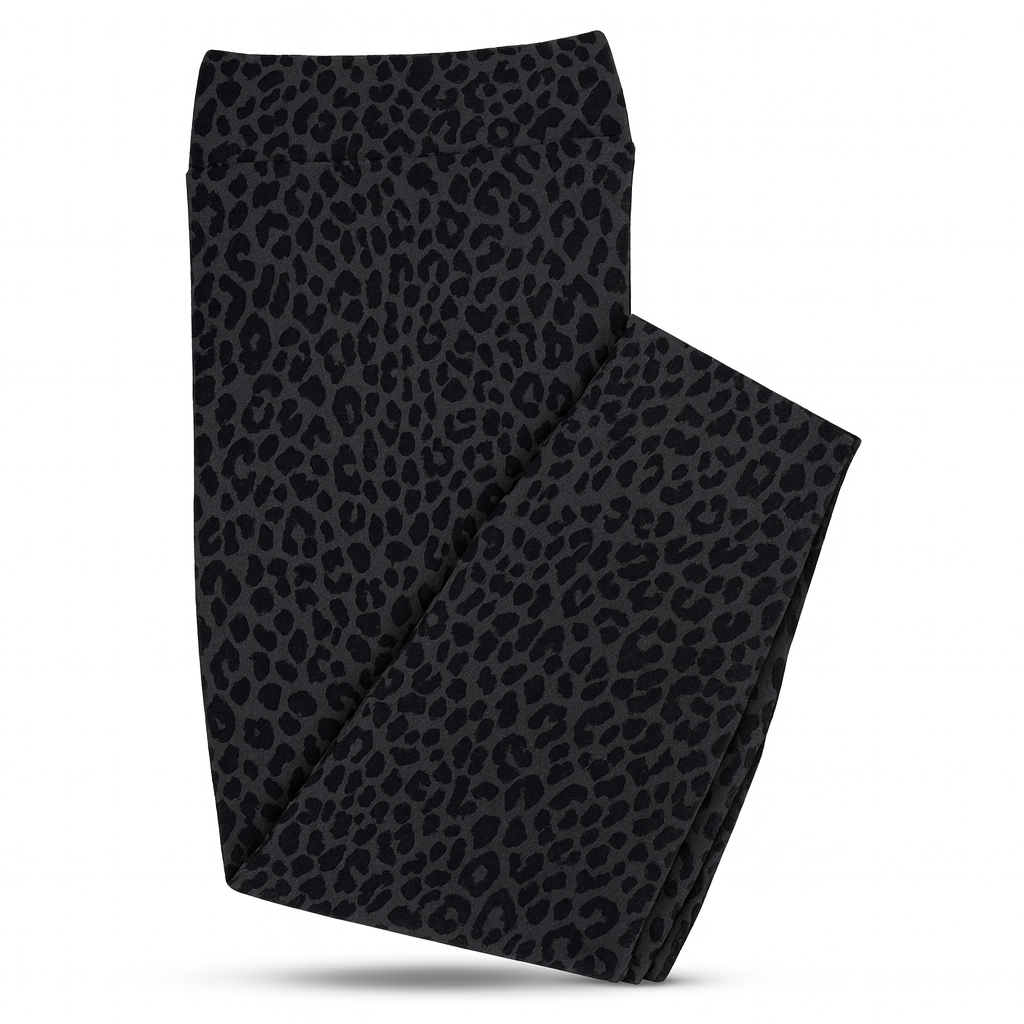 Women's Black Flocked Leopard Print High Rise Leggings