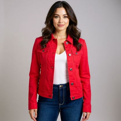 Women Stretch Denim Jacket with Pockets