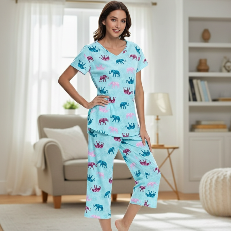 Cotton Capri Pajama Set For Women