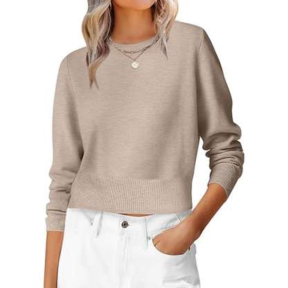 Cropped Long Sleeve Casual Lightweight Knit Sweater