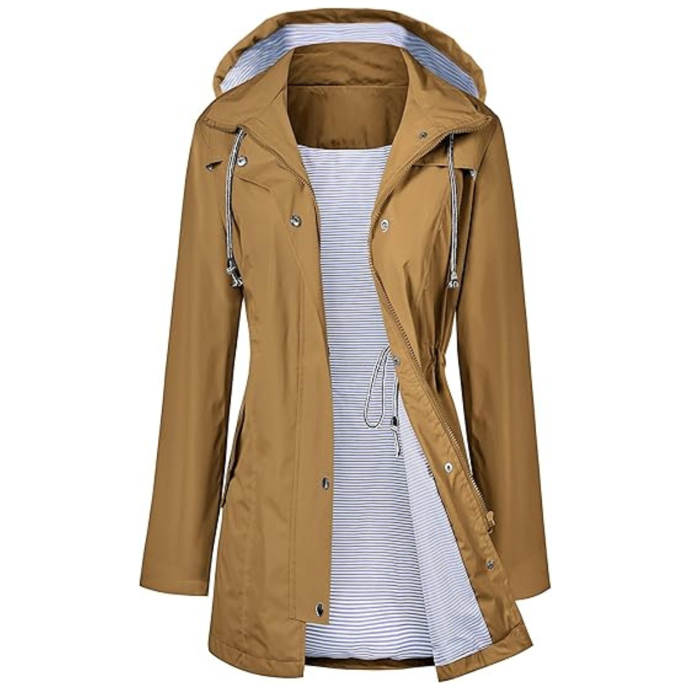 Waterproof Long Hooded Trench Coat Lined Windbreaker Travel Jacket