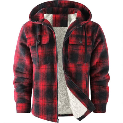 Plaid Flannel Jacket With Sherpa Lining And Winter Zip Up Hoodie Coat