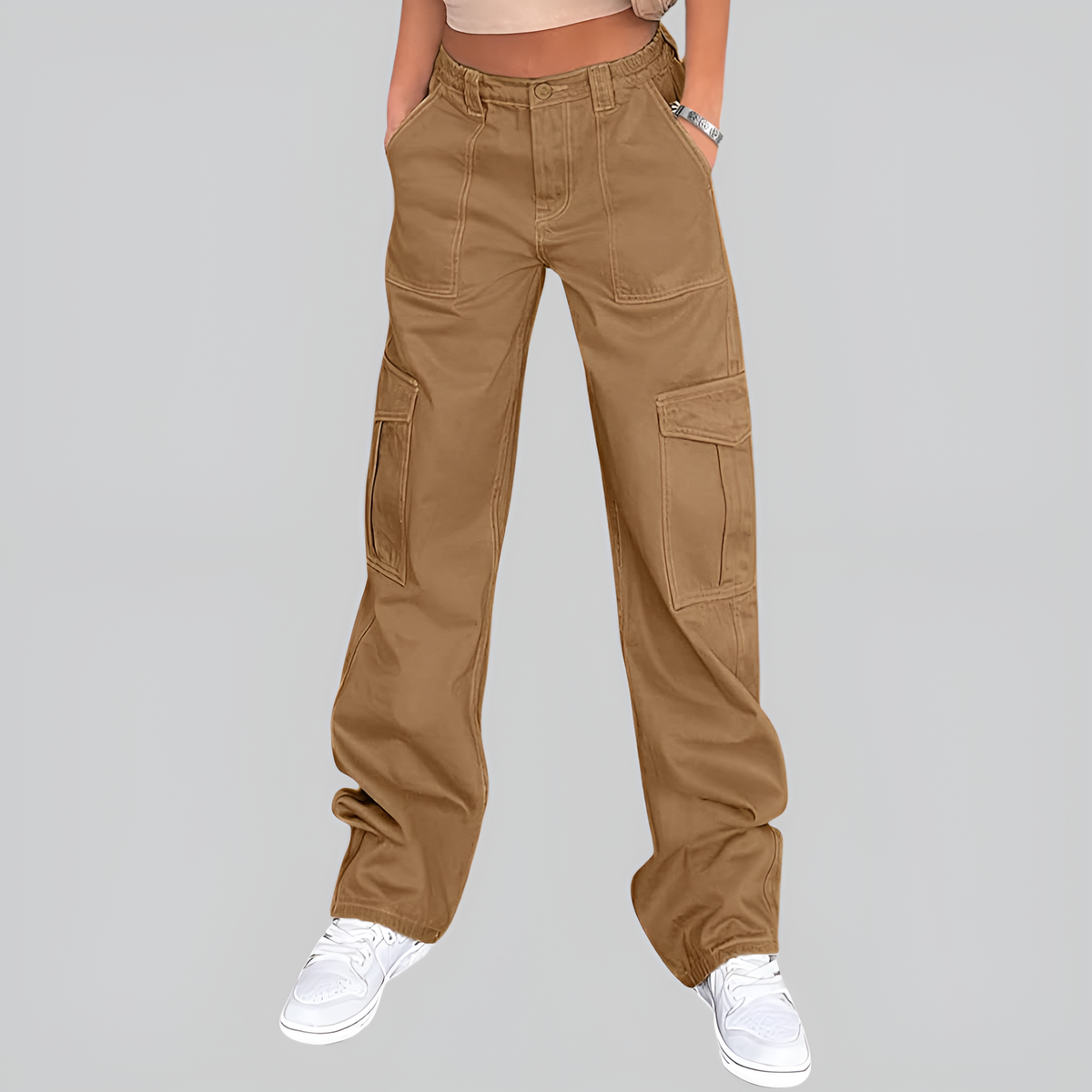 High Rise Casual Baggy And Stretchy Wide Fit Cargo Pants For Women