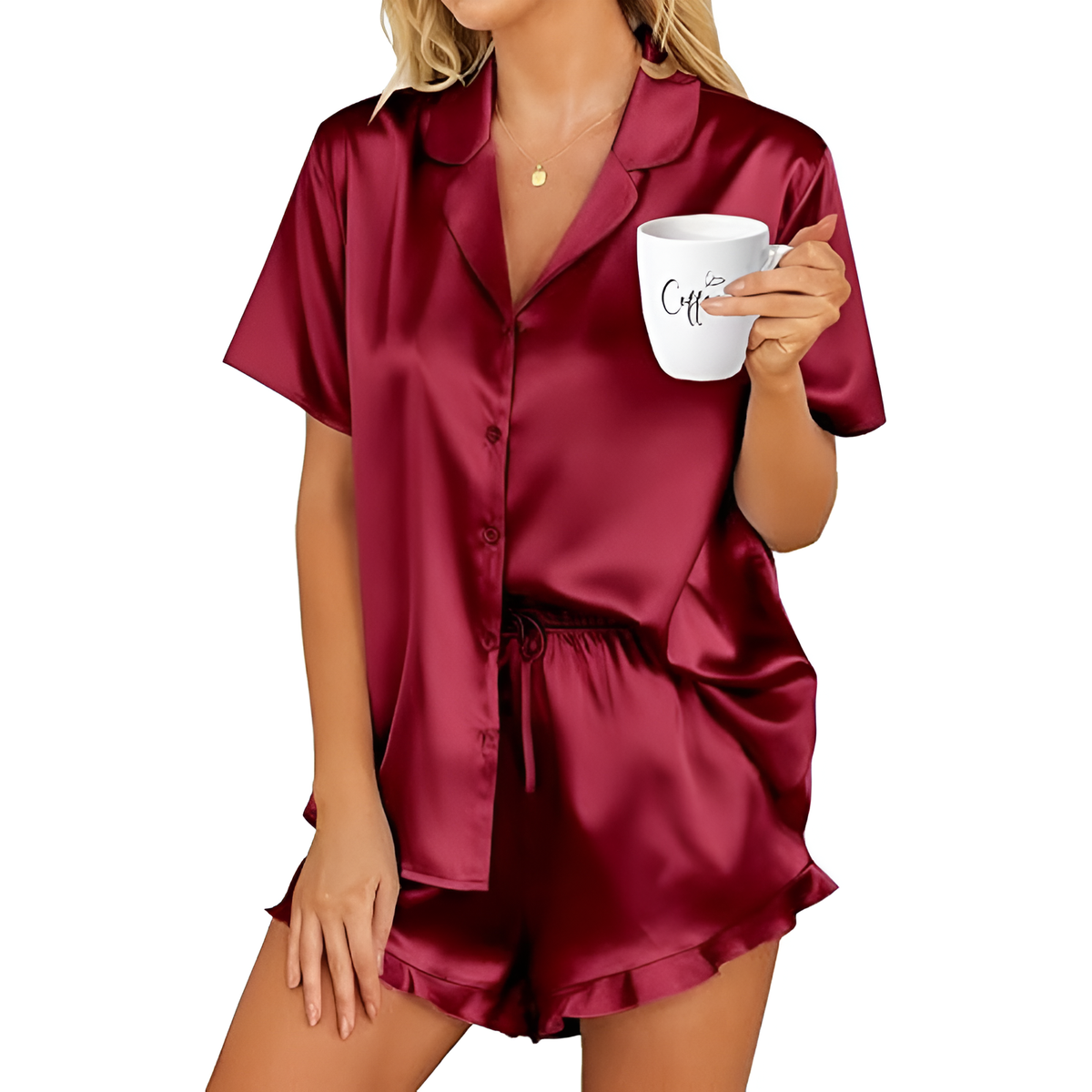 Button Down Notch Collar Sleepwear Set