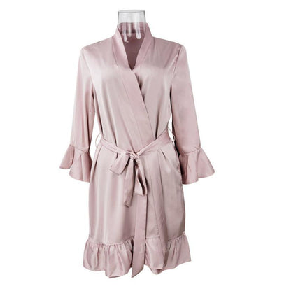 Artificial Silk Lotus Leaf Cuff Cardigan Nightgown Robe