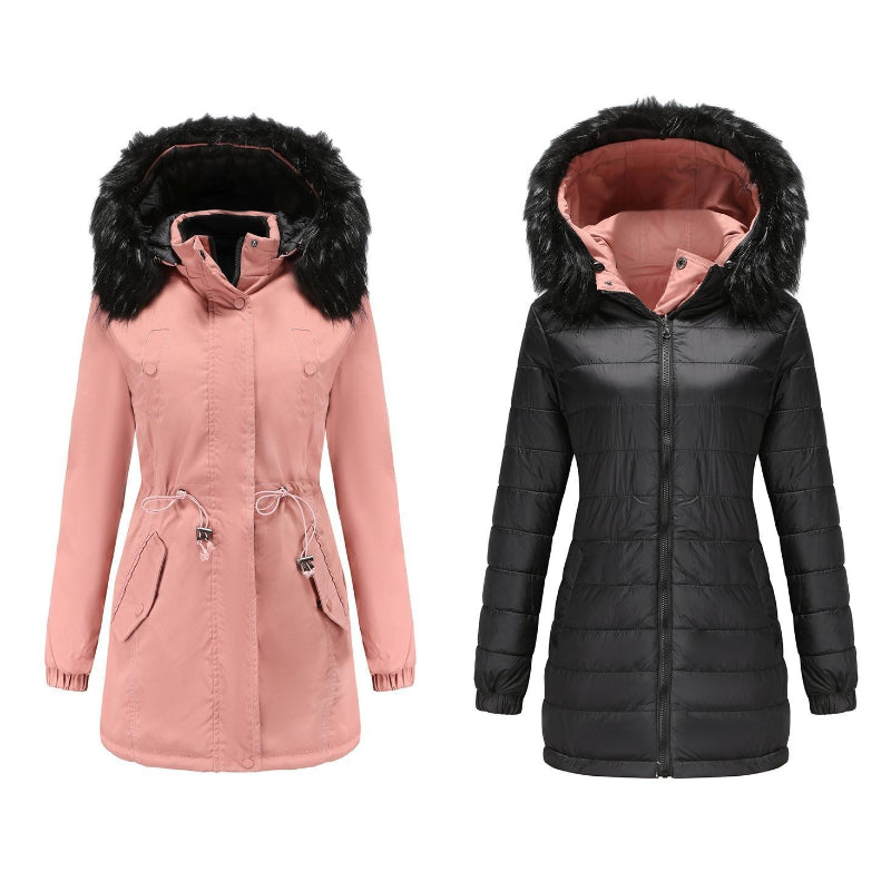 Winter Double Sided Fur Collar Quilted Coat Parkas