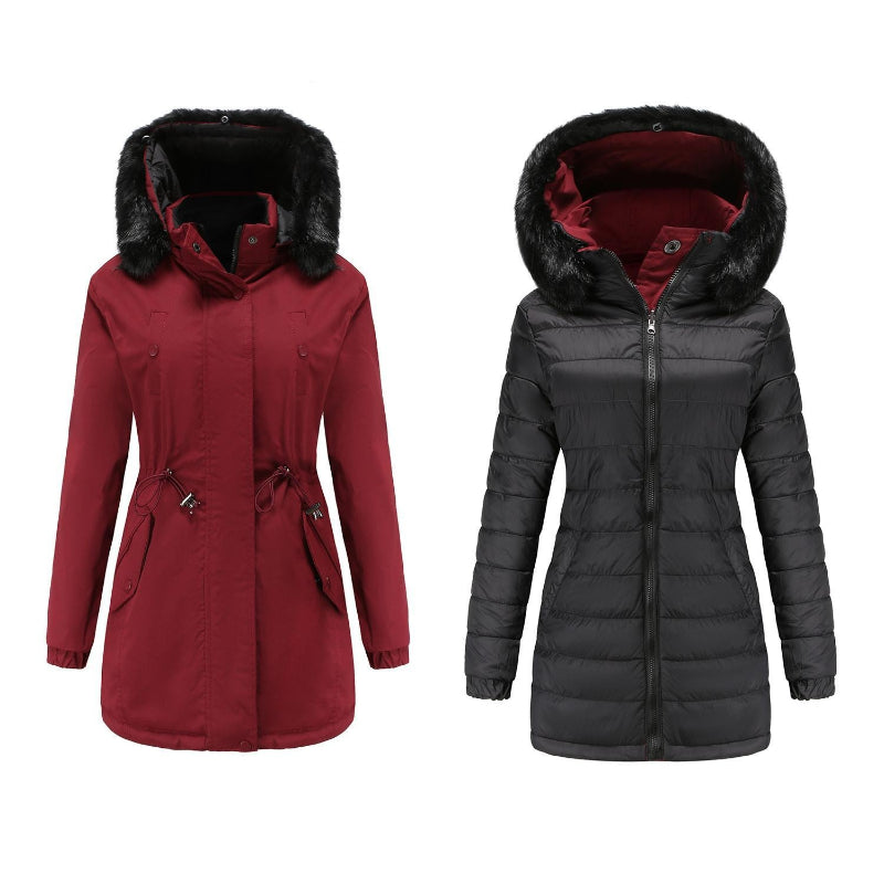 Winter Double Sided Fur Collar Quilted Coat Parkas