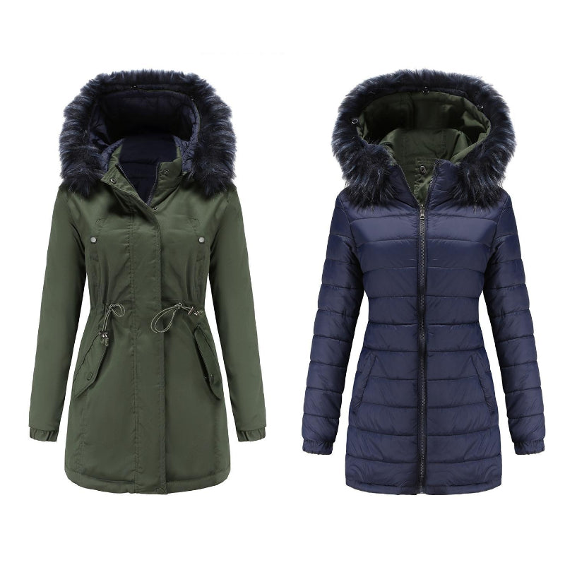 Winter Double Sided Fur Collar Quilted Coat Parkas