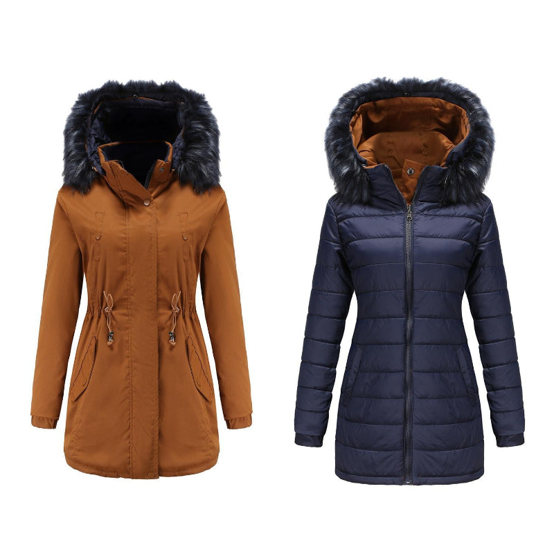 Winter Double Sided Fur Collar Quilted Coat Parkas