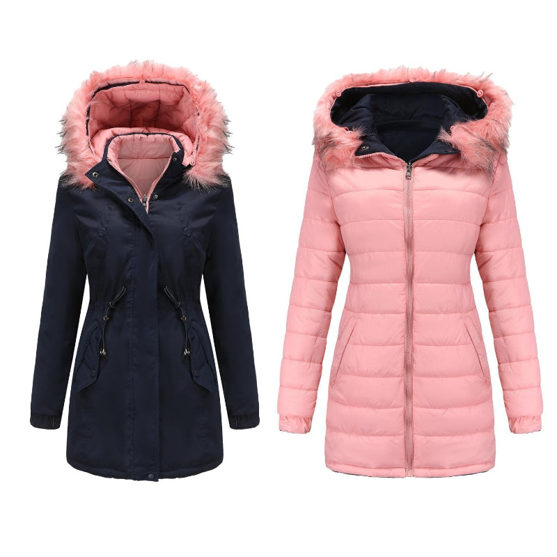 Winter Double Sided Fur Collar Quilted Coat Parkas