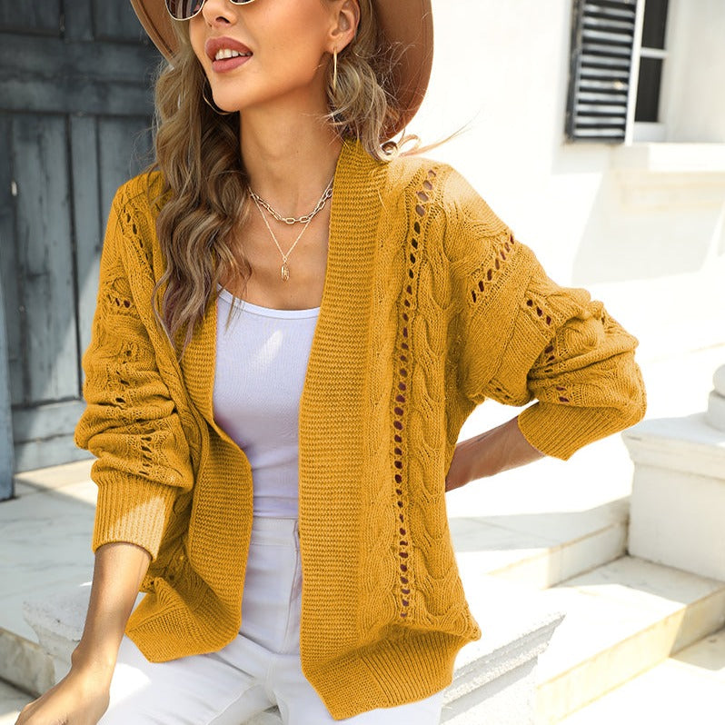 Cozy Winter Hollow Cutout Knitted Cardigan Sweater