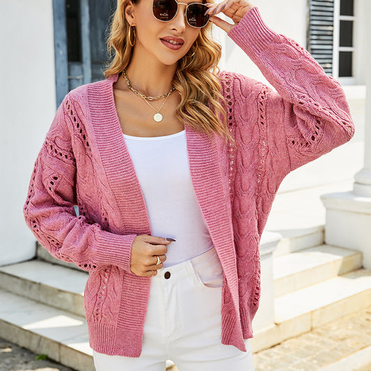 Cozy Winter Hollow Cutout Knitted Cardigan Sweater