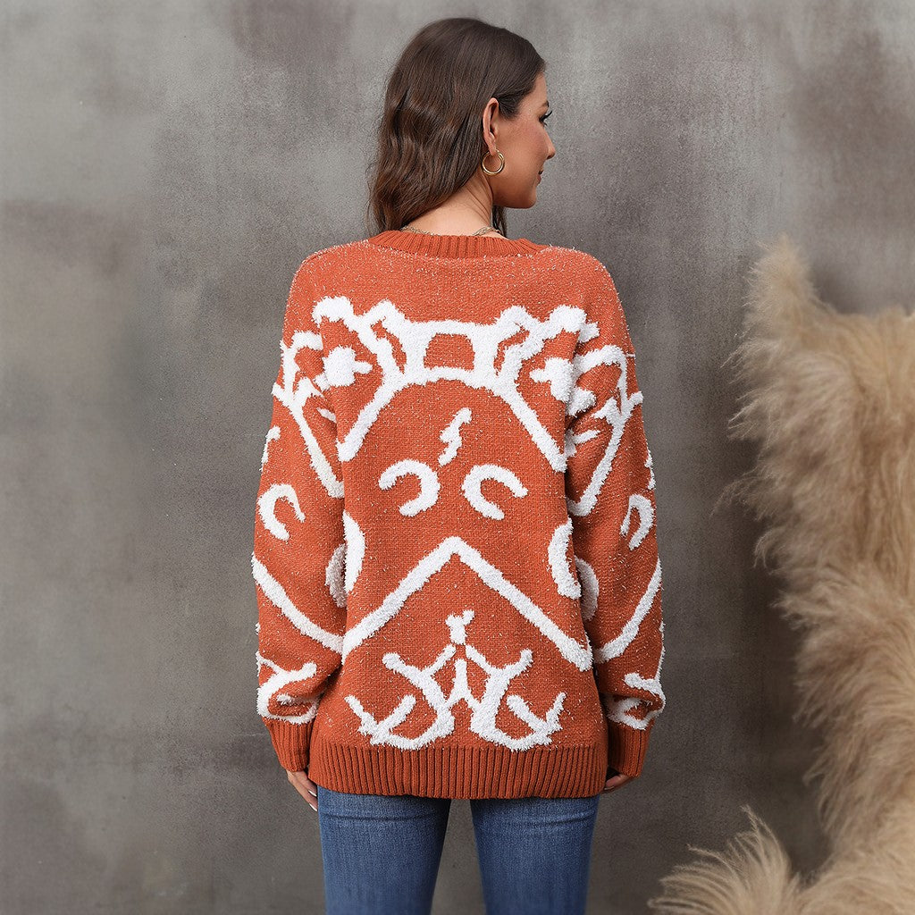 Christmas Design Printed Pullover Sweater