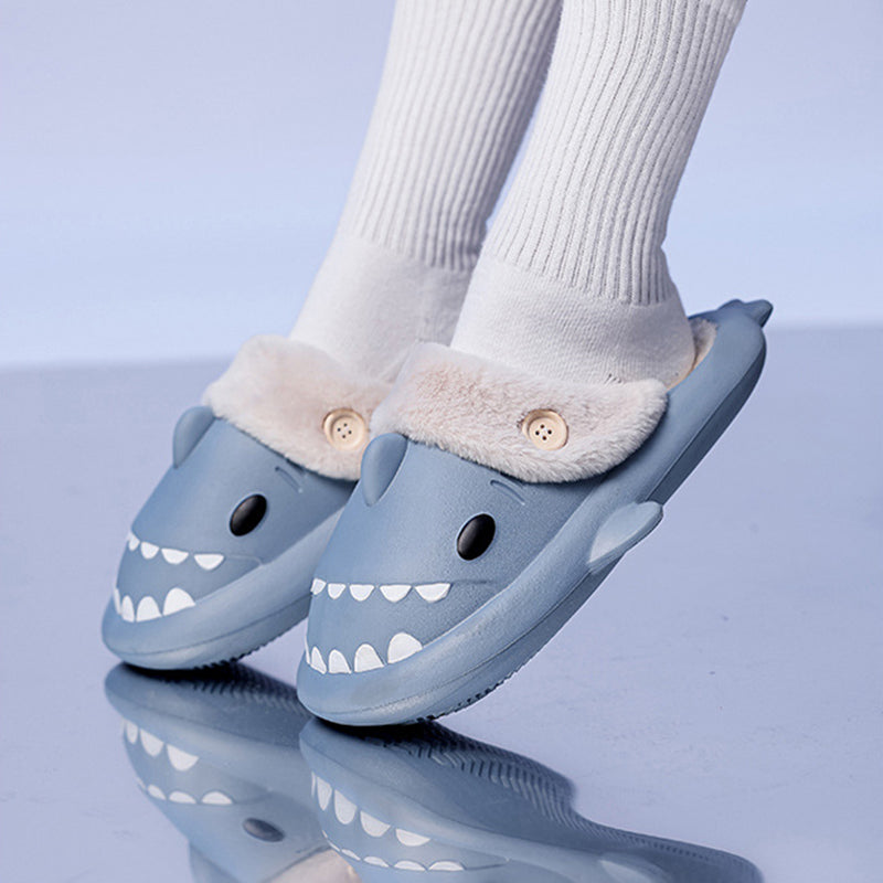 Winter Shark With Button Printed Slippers