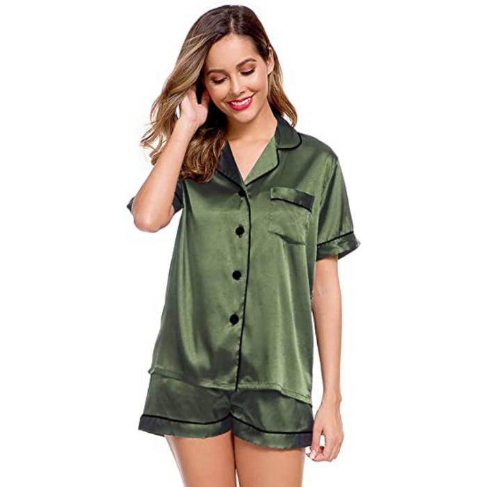 Women s Silken Short Sleeve Pajama Ensemble.