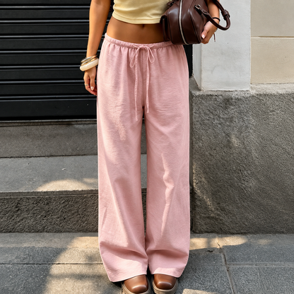 Linen Style High Rise Casual Everyday Vacation Pants For Women