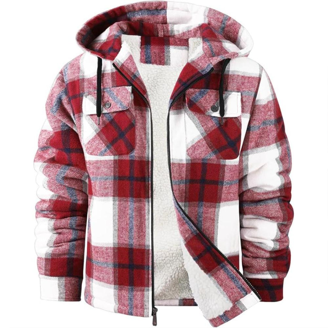 Plaid Flannel Jacket With Sherpa Lining And Winter Zip Up Hoodie Coat