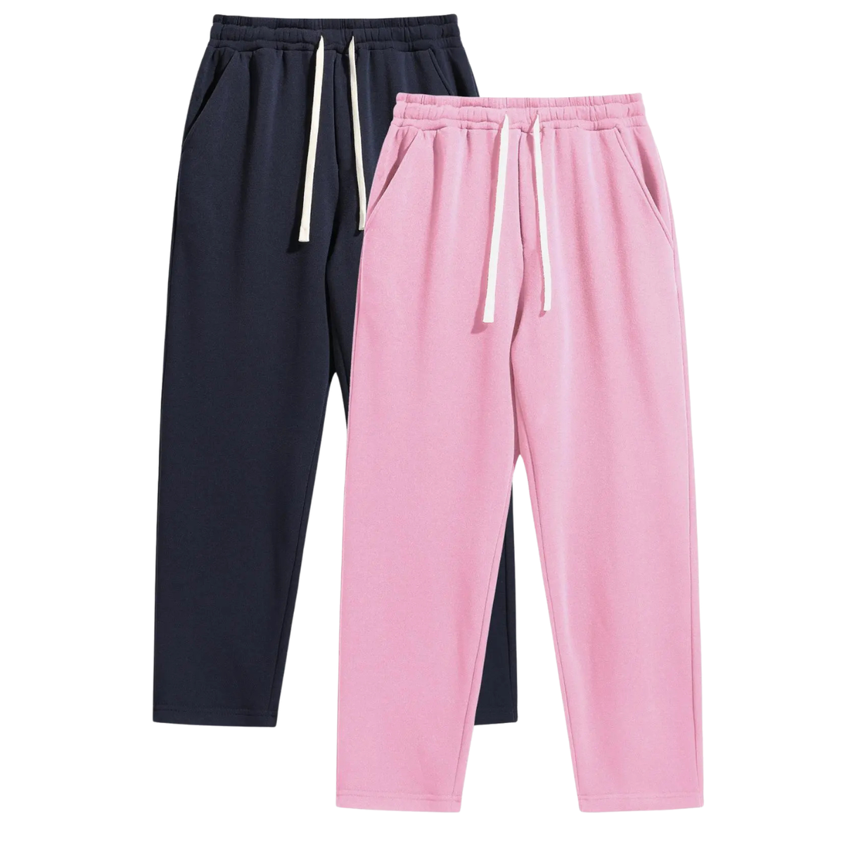 Set Of 2 Regular Fit Solid Colored Athleisure Sweatpants With Drawstrings