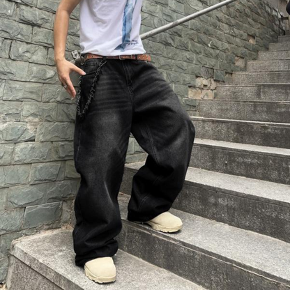 Wide Fit Vintage Design Baggy Pants With Pockets For Men