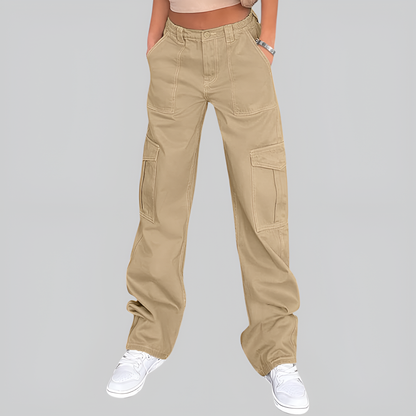 High Rise Casual Baggy And Stretchy Wide Fit Cargo Pants For Women
