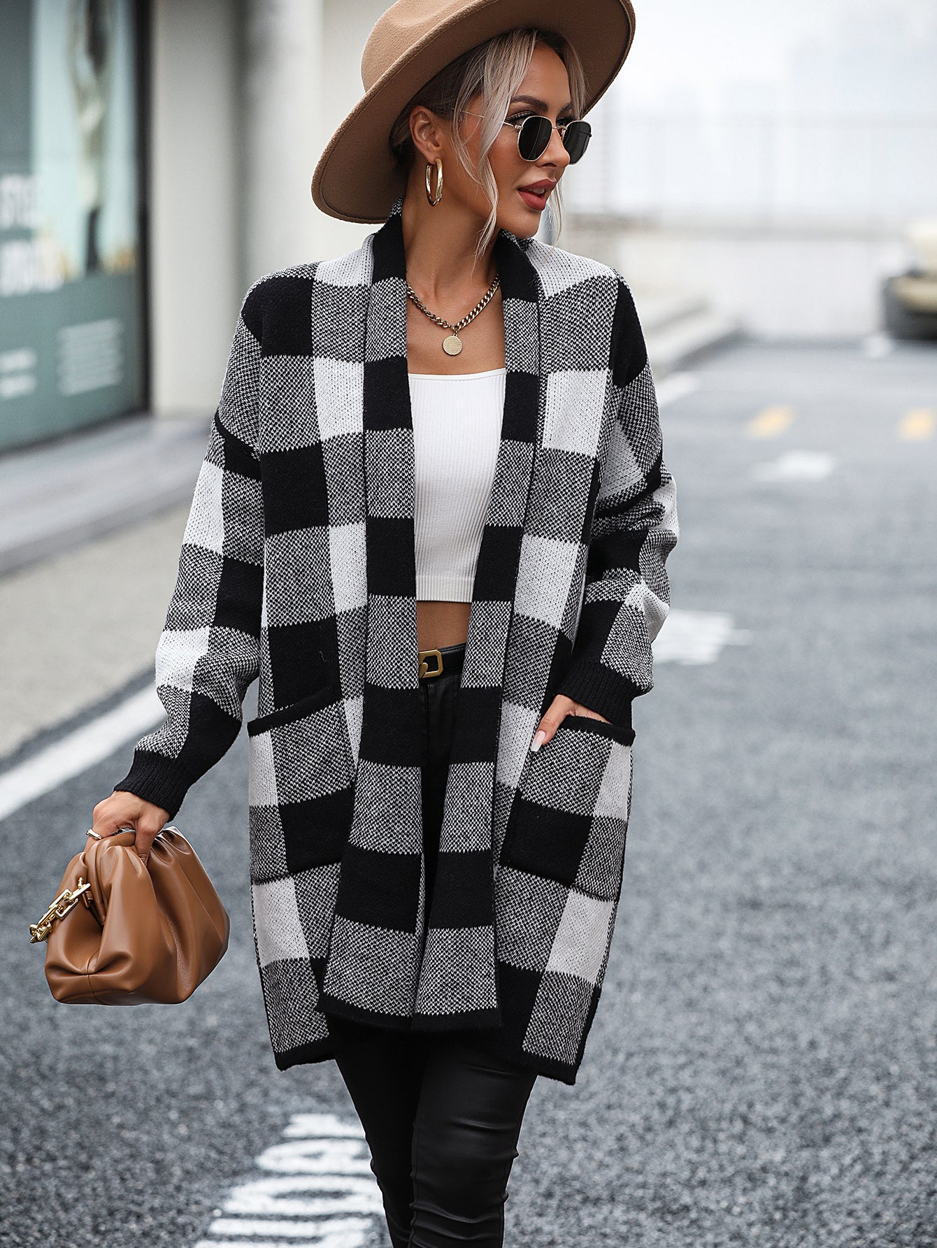 Plaid Knit Loose Cardigan Sweater