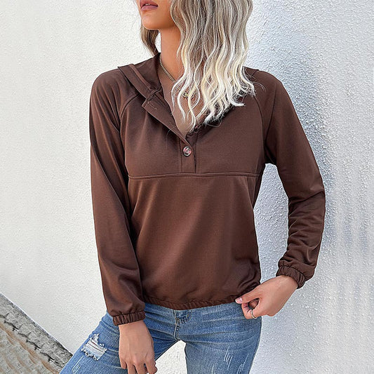 Half Button Raglan Sleeve Sweater Hoodie