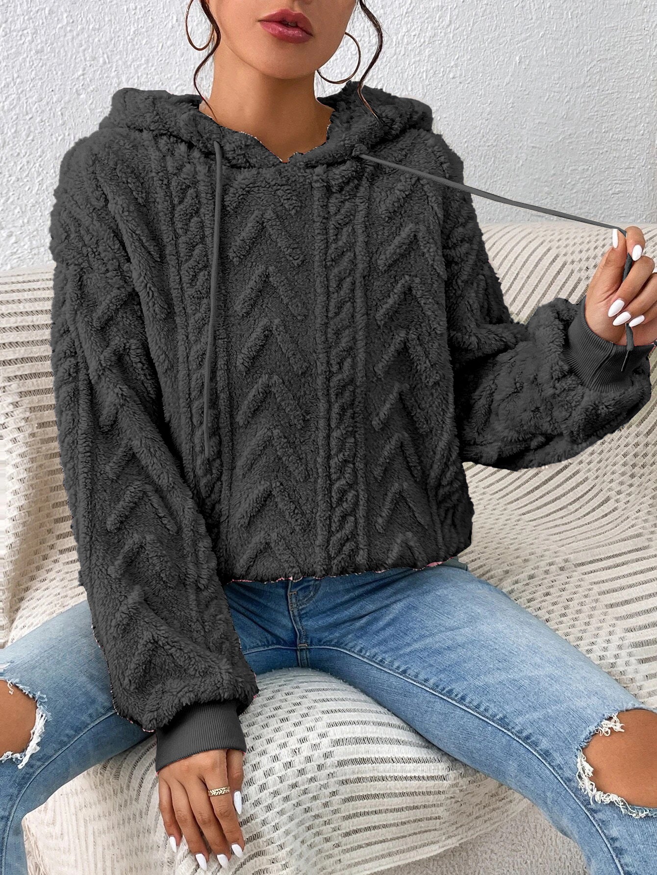 Casual Plush Flannel Loose Jacket Hoodie