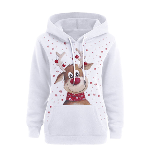 Christmas Elk Printed Long Sleeve Hoodie