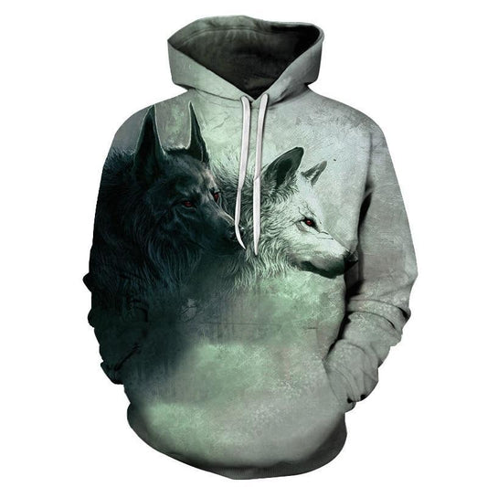 Double Wolves 3D Printed Casual Hoodie