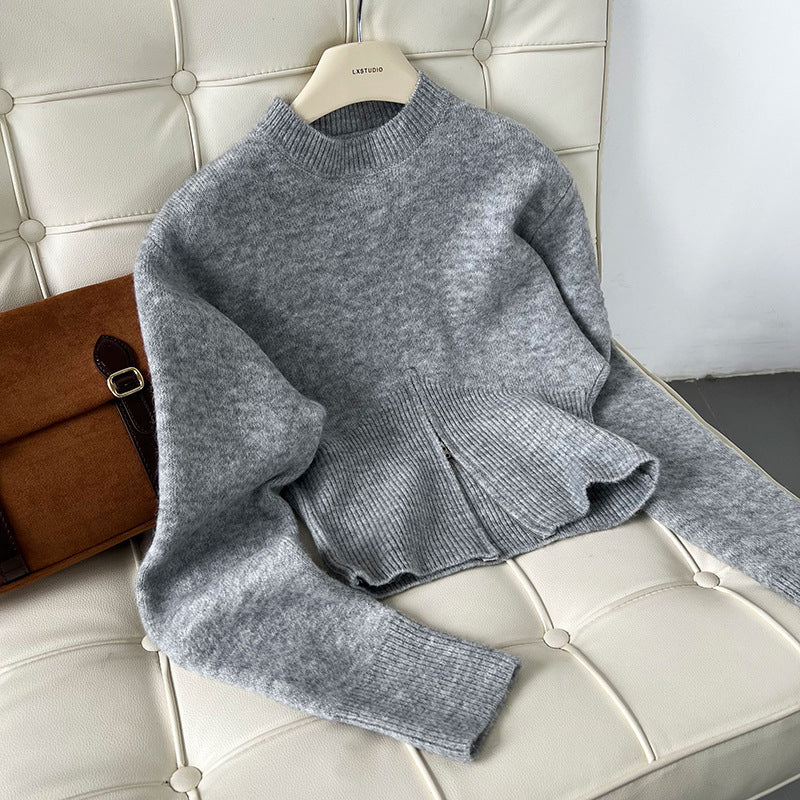 Stylish Zipper Knit Short Pullover Sweater