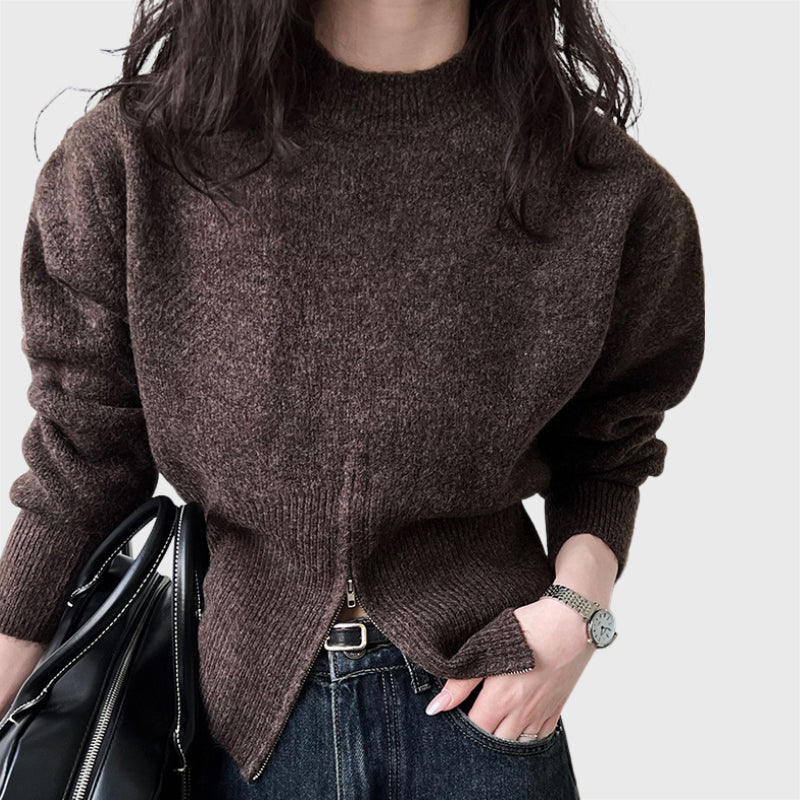 Stylish Zipper Knit Short Pullover Sweater