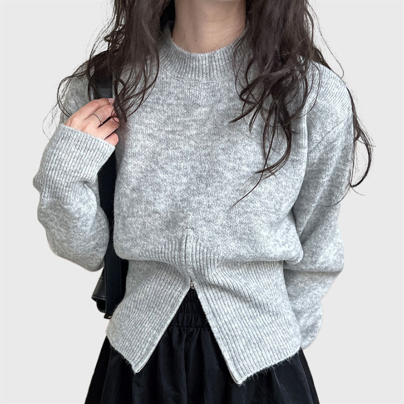 Stylish Zipper Knit Short Pullover Sweater