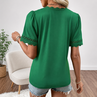 Short Sleeve Eyelet Embroidered Top For Women