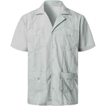 Short Sleeve Cuban Guayabera Button Down Shirt For Men