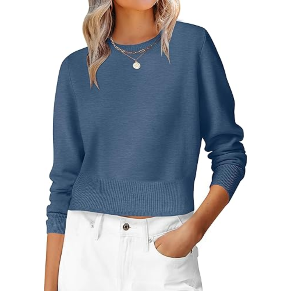 Cropped Long Sleeve Casual Lightweight Knit Sweater