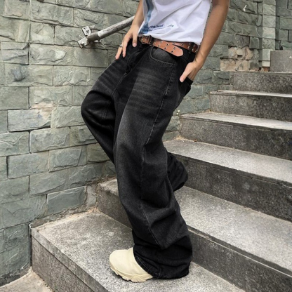 Wide Fit Vintage Design Baggy Pants With Pockets For Men