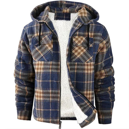 Plaid Flannel Jacket With Sherpa Lining And Winter Zip Up Hoodie Coat