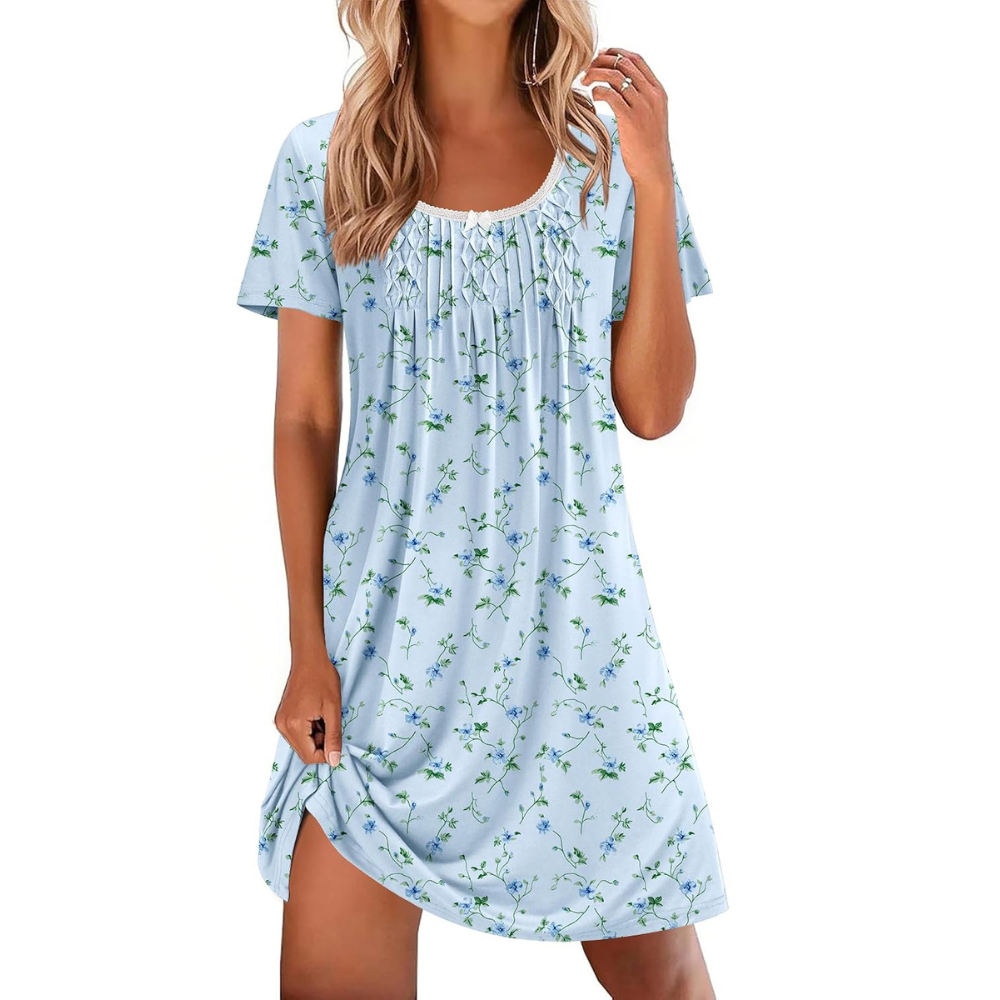 Casual Lace Trim Short Sleeve Nightgown For Women