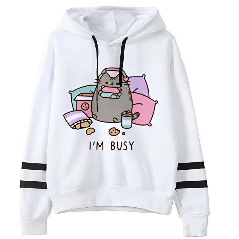 Sweat à capuche imprimé Pusheen en polaire décontracté