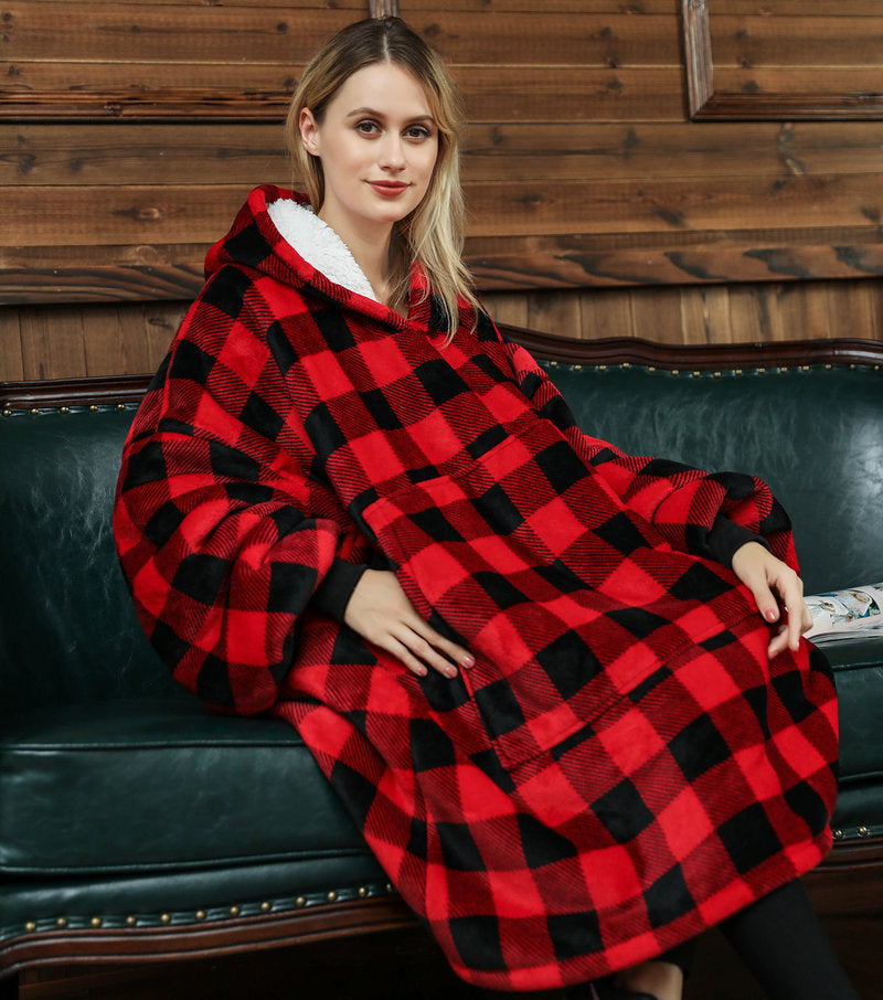 Cozy Oversized Printed Fleece Blanket Hoodie