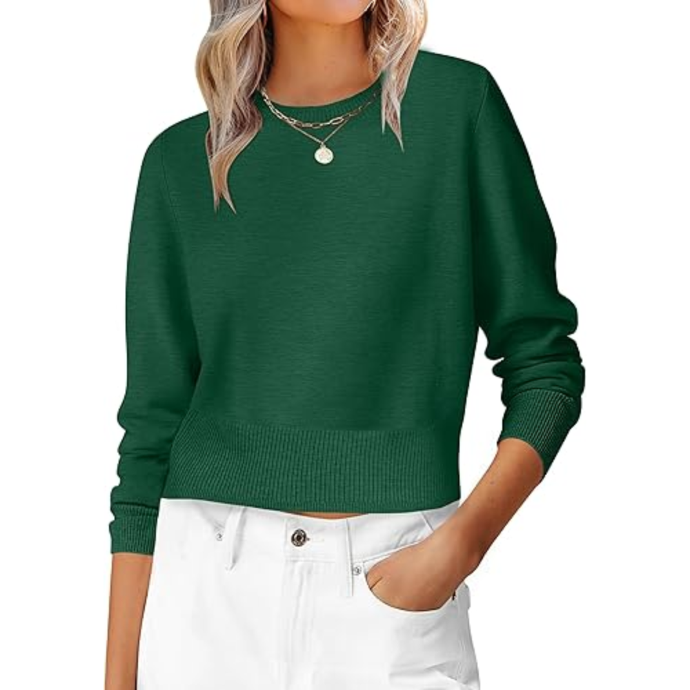 Cropped Long Sleeve Casual Lightweight Knit Sweater