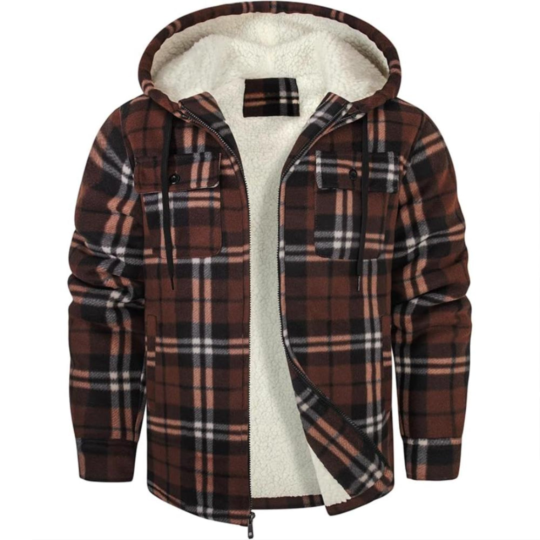 Plaid Flannel Jacket With Sherpa Lining And Winter Zip Up Hoodie Coat