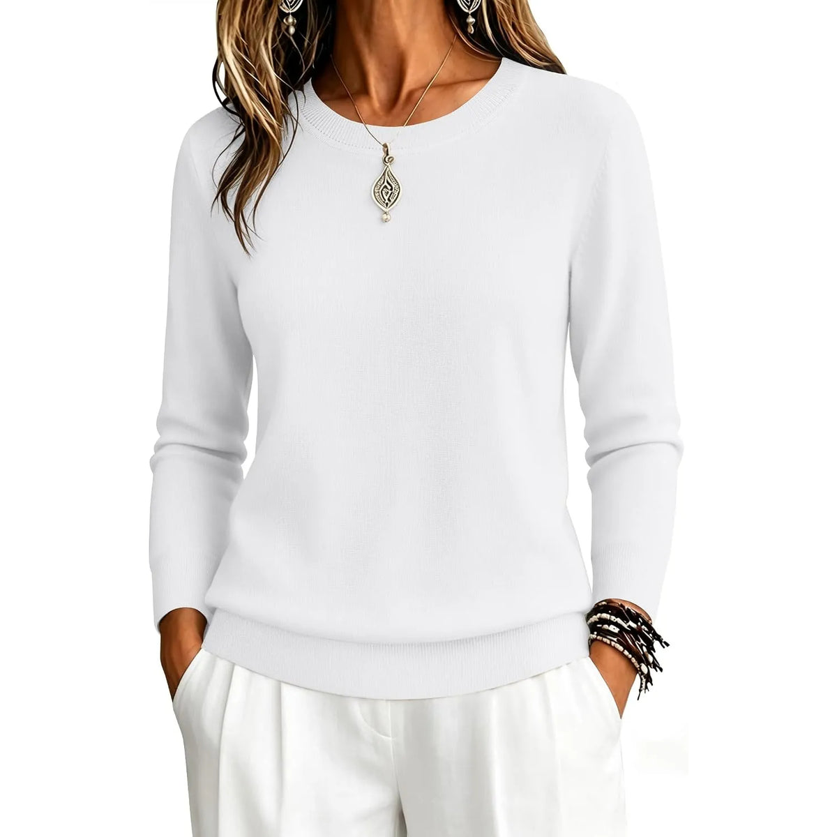 Classic Fall Long Sleeve Knit Top For Women