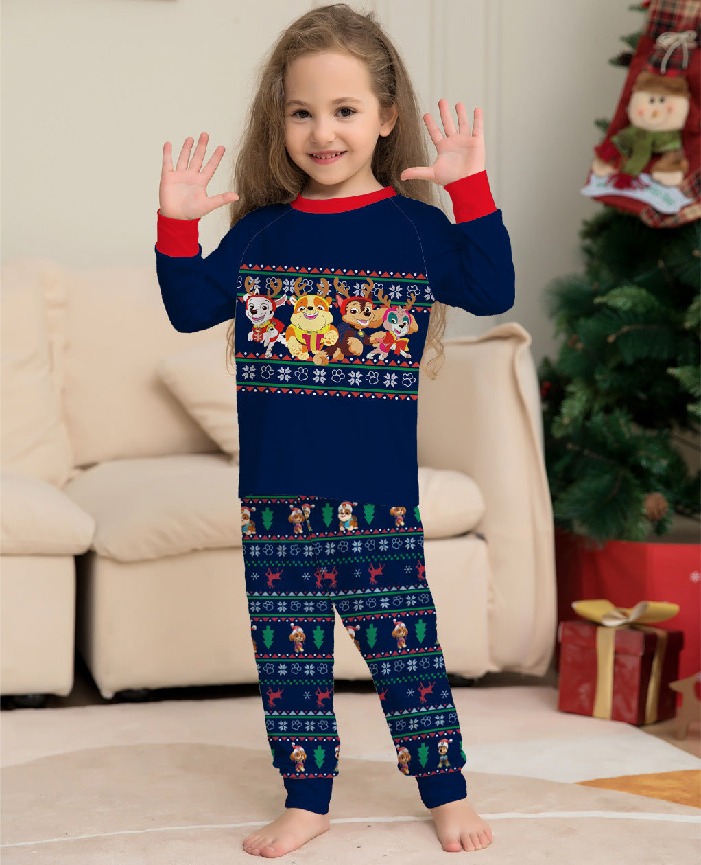 Cartoon Elk Printed Christmas Family Matching Pajamas Set