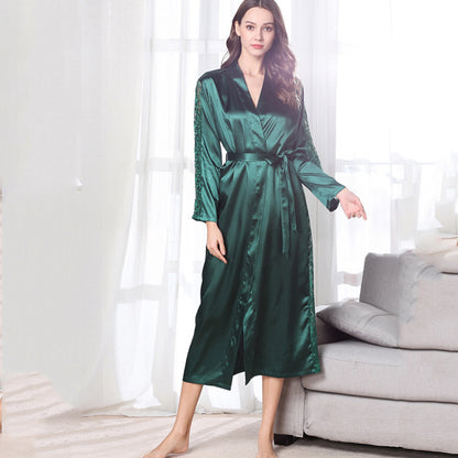 Silk Long Sleeve Lace Up Long Robe